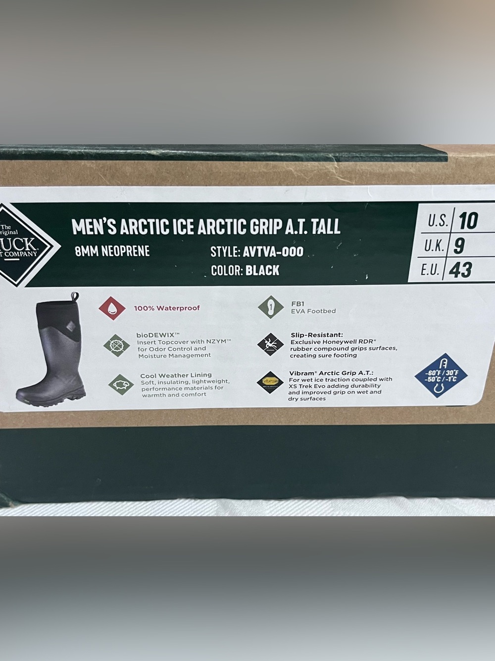 The Original Muck Arctic Ice Grip Vibram Men's Black Tall Waterproof Boots - Picture 9 of 10